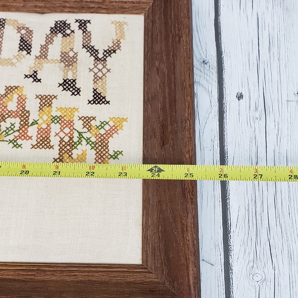 Vtg. Framed Cross Stitch "Give Us This Day Our Daily Bread" Mantel/Wall Decor - Picture 7 of 8
